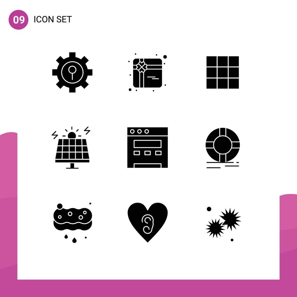 Set of 9 Vector Solid Glyphs on Grid for help website ui browser green Editable Vector Design Elements