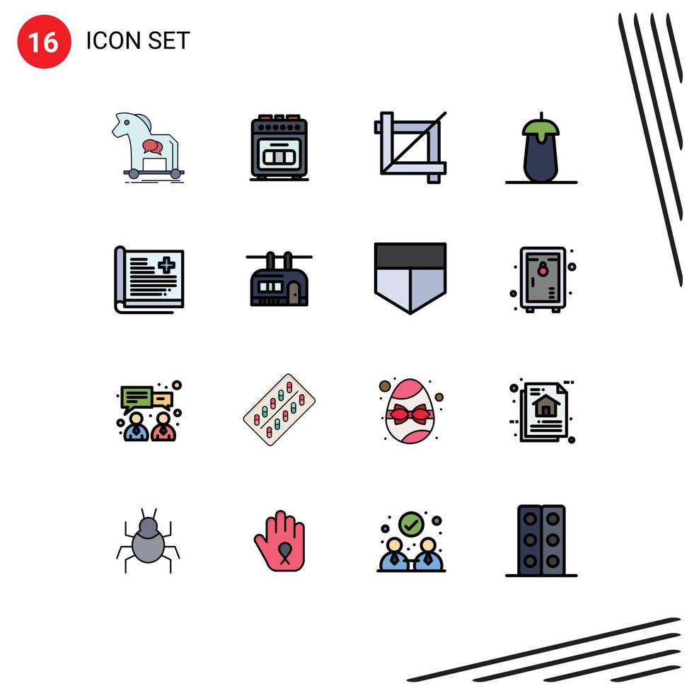 Stock Vector Icon Pack of 16 Line Signs and Symbols for healthcare food cooking eggplant brinjal Editable Creative Vector Design Elements