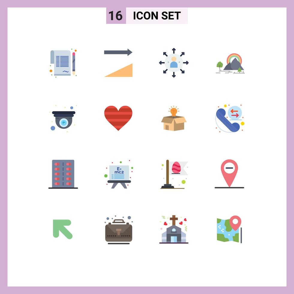 Flat Color Pack of 16 Universal Symbols of cam nature arrows landscape mountain Editable Pack of Creative Vector Design Elements