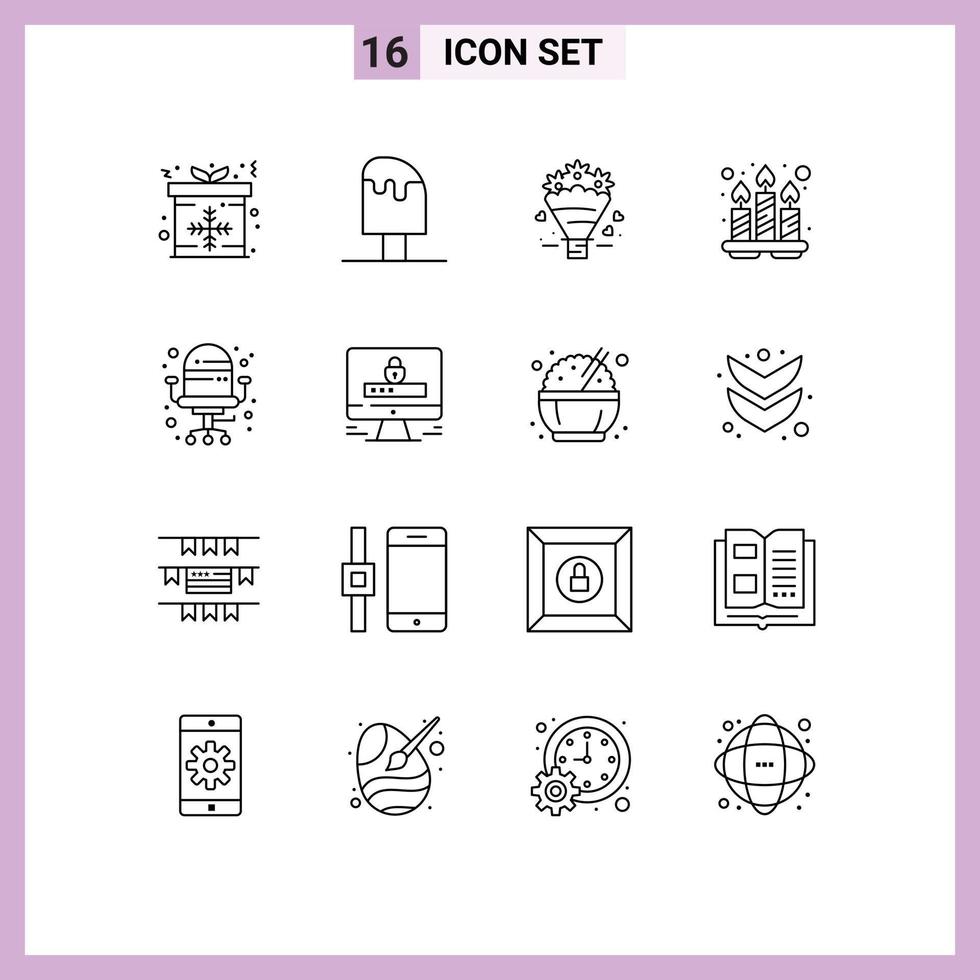 Mobile Interface Outline Set of 16 Pictograms of chair spa ice relaxation wedding Editable Vector Design Elements