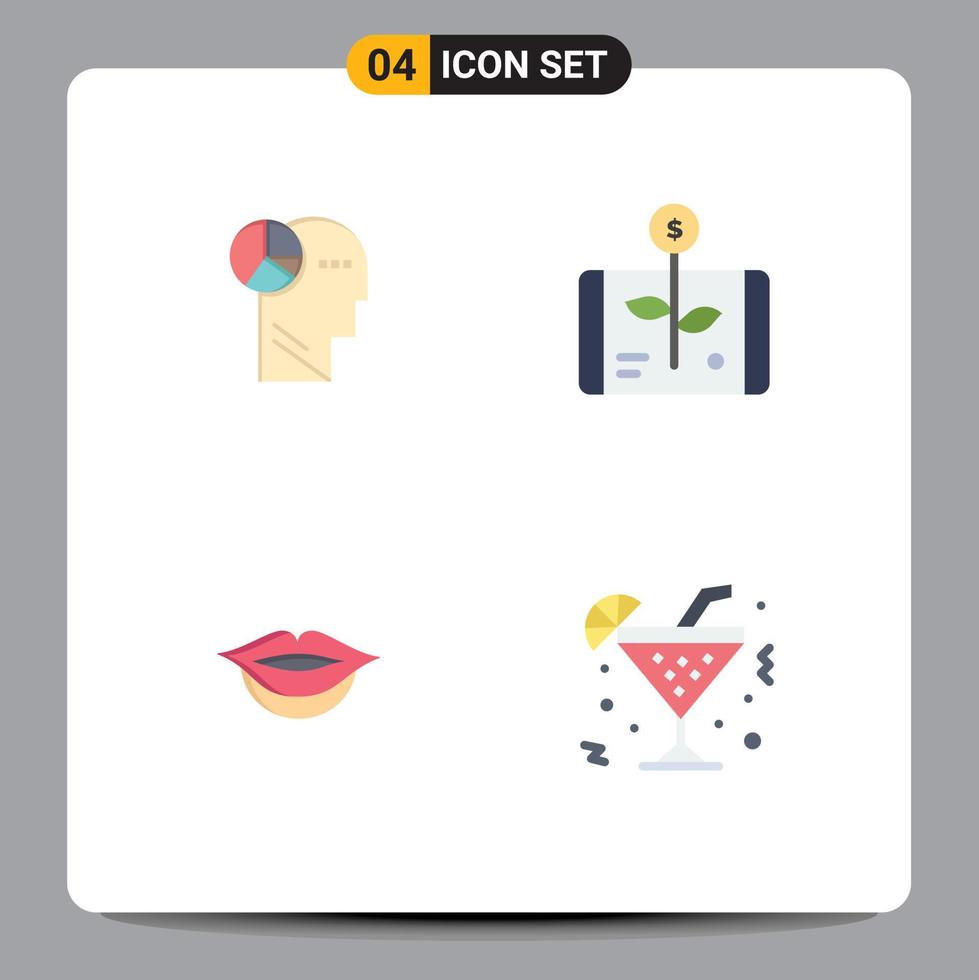 4 Universal Flat Icon Signs Symbols of graph lips thinking investment glass Editable Vector Design Elements
