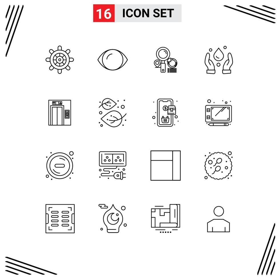 16 Universal Outlines Set for Web and Mobile Applications autumn building location lift environment Editable Vector Design Elements
