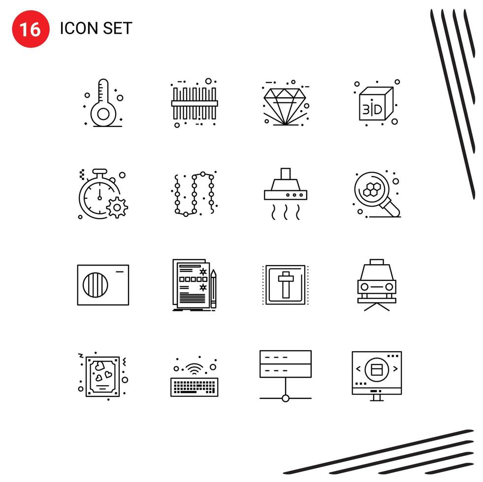 Group of 16 Outlines Signs and Symbols for quick clock ecommerce business box Editable Vector Design Elements