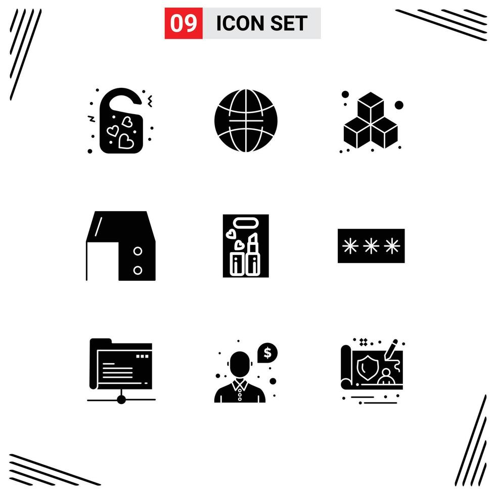 Modern Set of 9 Solid Glyphs Pictograph of cosmetics lipstick box office material furniture Editable Vector Design Elements