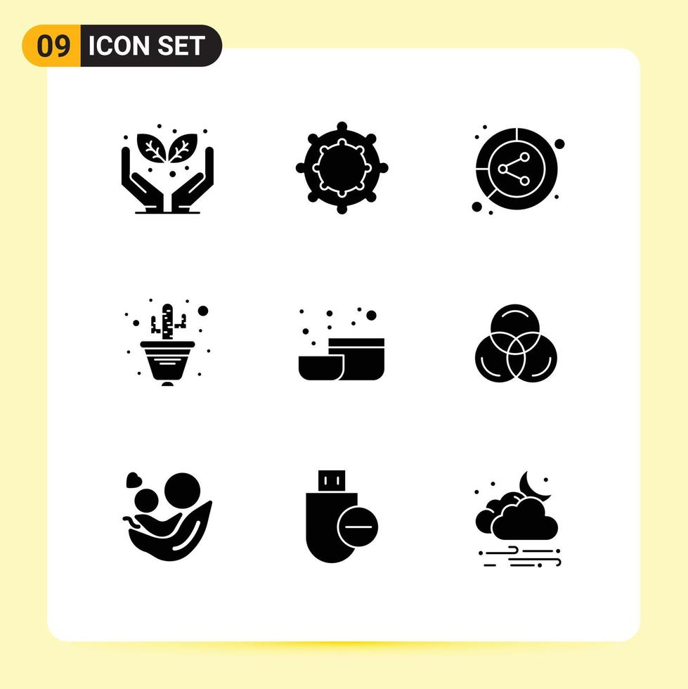 Set of 9 Modern UI Icons Symbols Signs for rgb kitchen lead bowl plant Editable Vector Design Elements