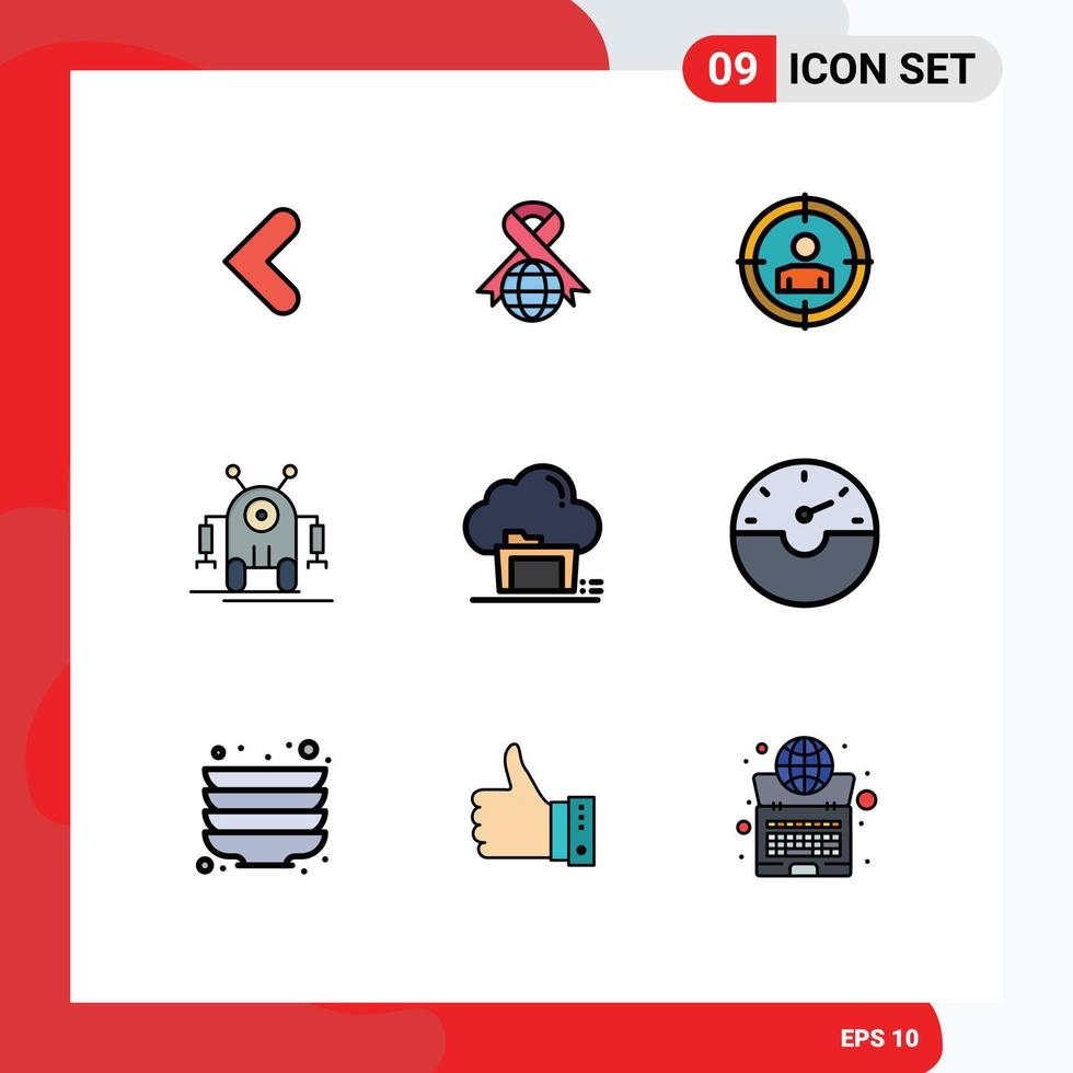 Universal Icon Symbols Group of 9 Modern Filledline Flat Colors of cloud folder focus technology robotic Editable Vector Design Elements