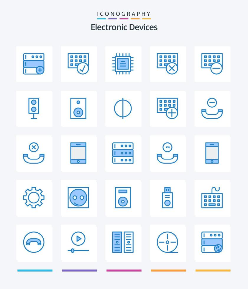 Creative Devices 25 Blue icon pack  Such As electronics. keyboard. chip. hardware. devices vector