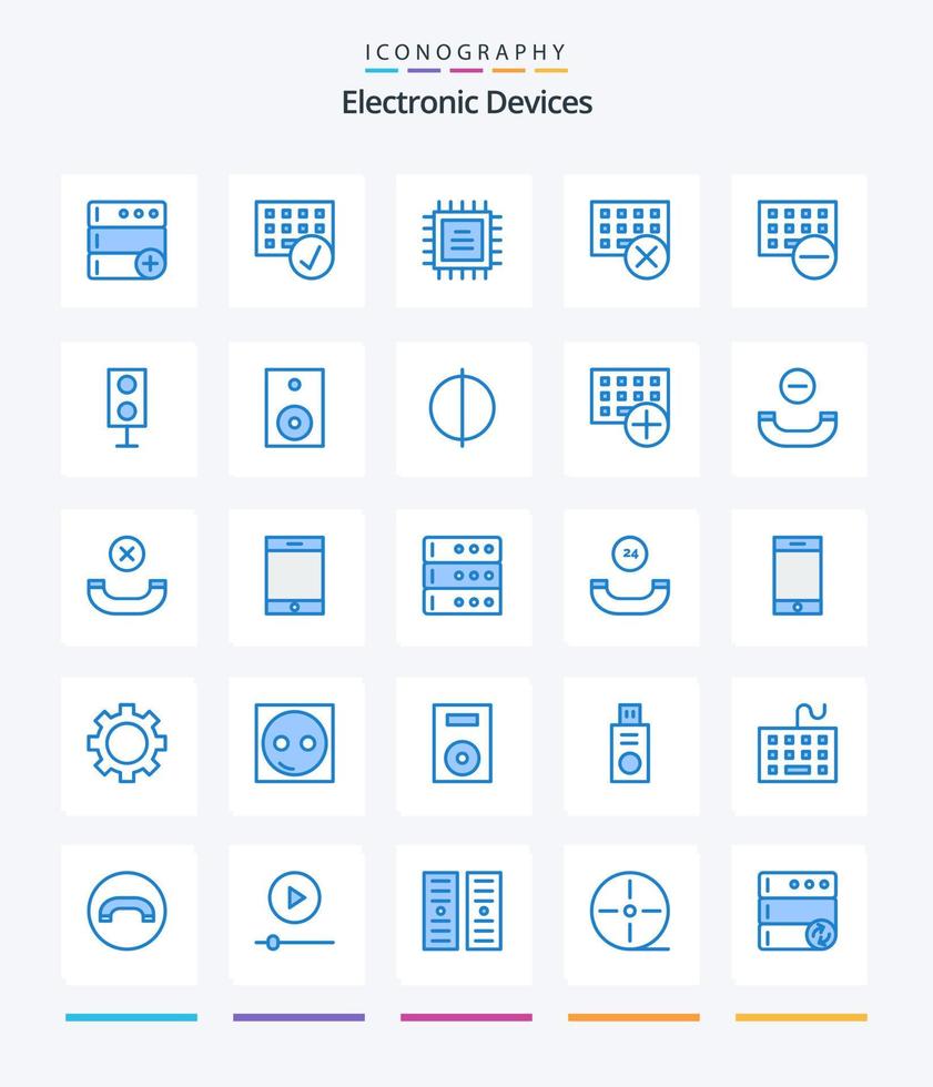 creativo dispositivos 25 azul icono paquete tal como electrónica. teclado. chip. hardware. dispositivos vector