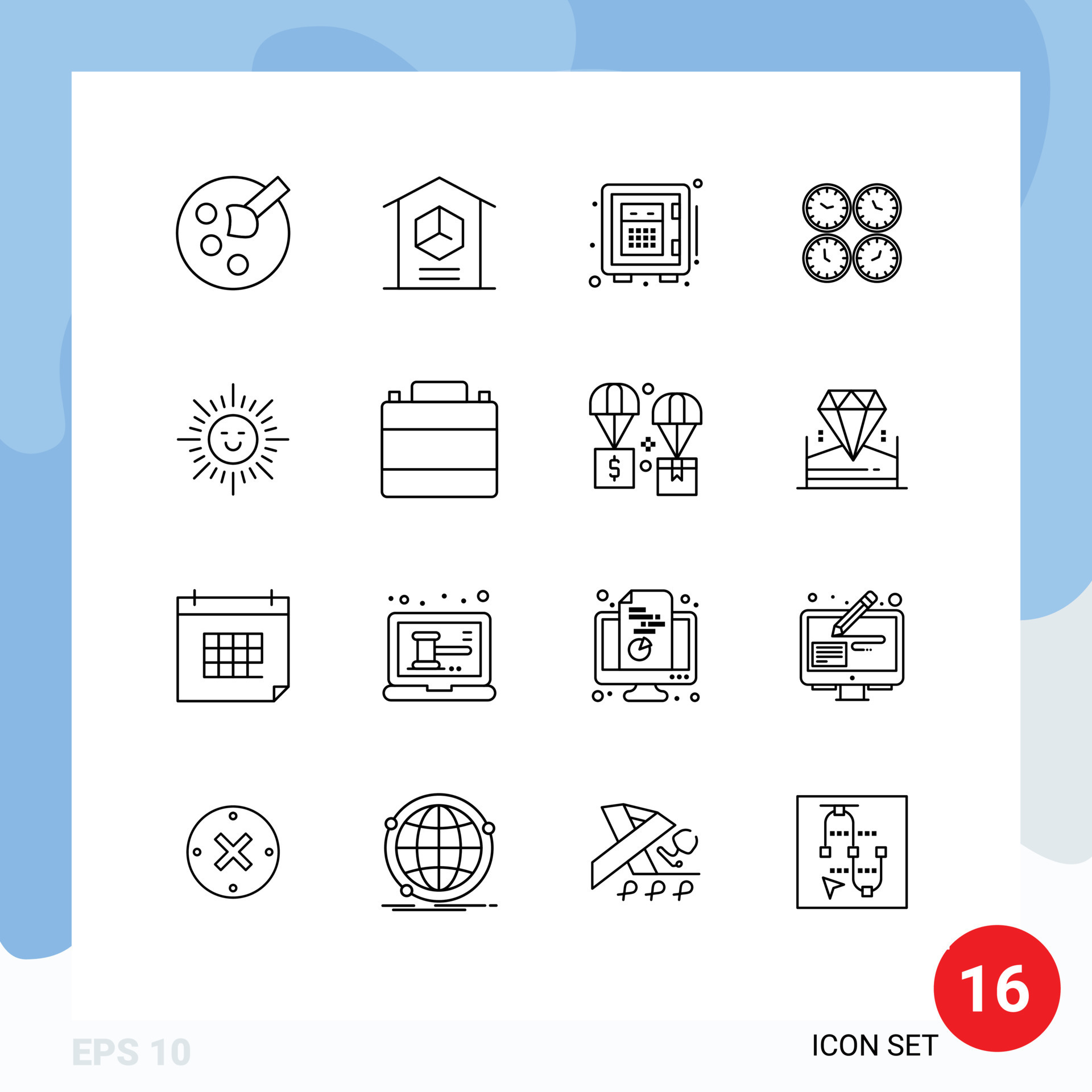 Outline Pack of 16 Universal Symbols of wall clocks office clocks