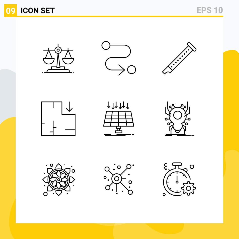 Modern Set of 9 Outlines and symbols such as technology panel instrument solar plan Editable Vector Design Elements