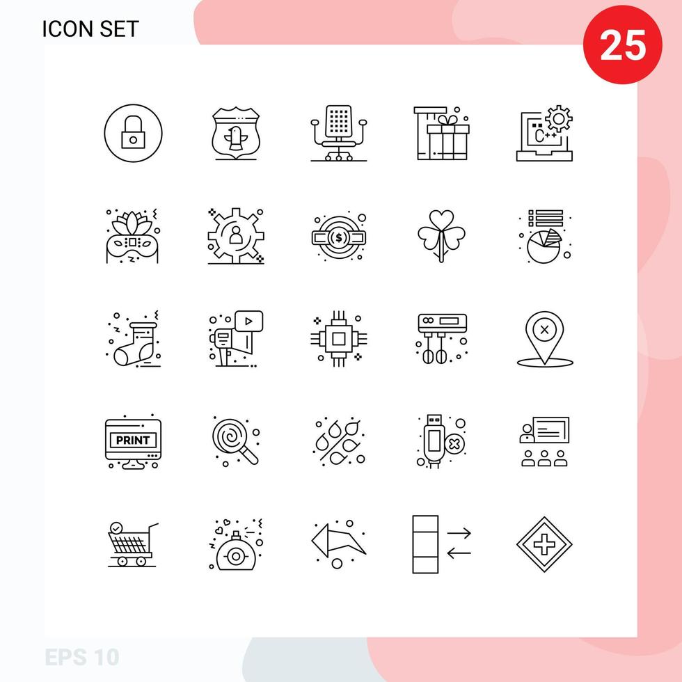 25 universal línea señales símbolos de código compras silla eid caja editable vector diseño elementos