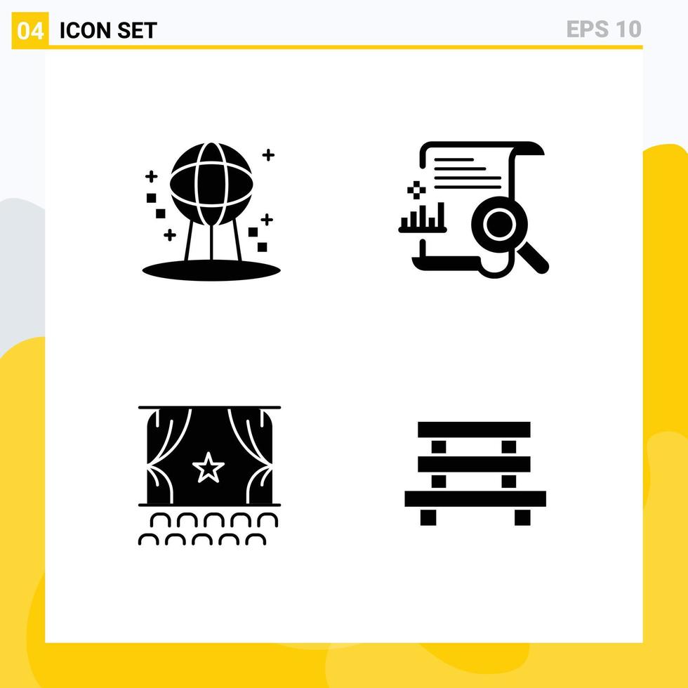 4 User Interface Solid Glyph Pack of modern Signs and Symbols of astronomy cinema world file film Editable Vector Design Elements