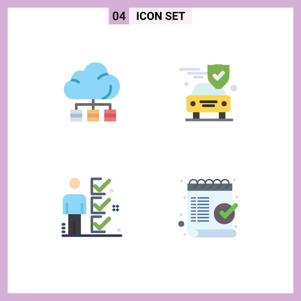 Pack of 4 creative Flat Icons of cloud job technology security tick Editable Vector Design Elements
