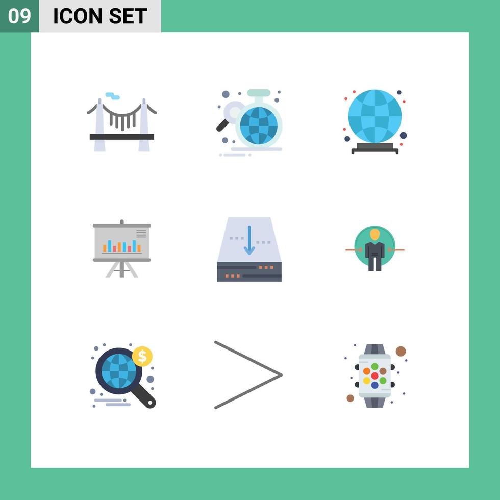 Flat Color Pack of 9 Universal Symbols of box business statistic graph presentation Editable Vector Design Elements