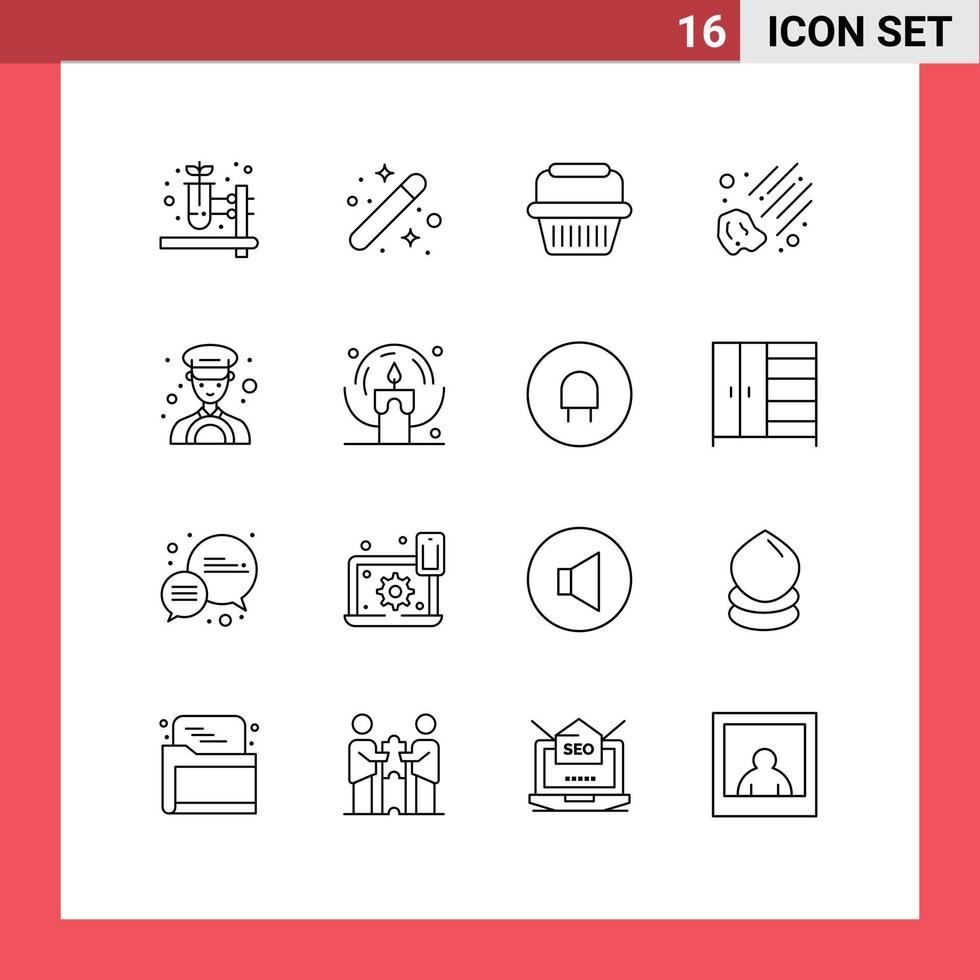 Pictogram Set of 16 Simple Outlines of taxi car basket space meteor Editable Vector Design Elements