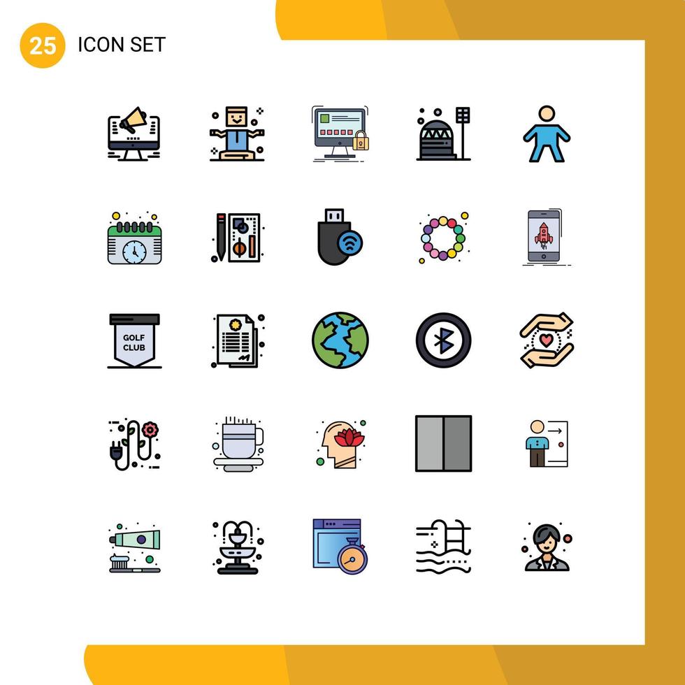 Group of 25 Modern Filled line Flat Colors Set for dome colony magic base safety Editable Vector Design Elements