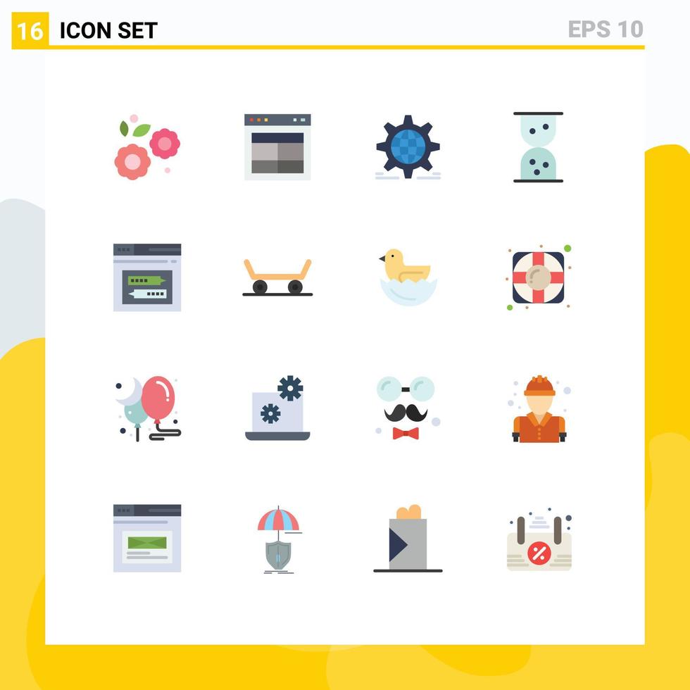 Editable Vector Line Pack of 16 Simple Flat Colors of web internet website sand clock globe Editable Pack of Creative Vector Design Elements