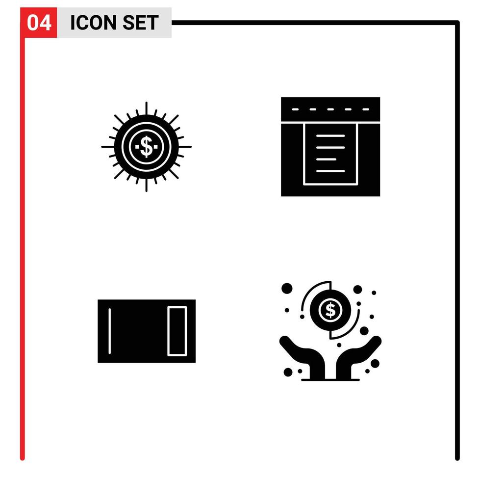 4 Solid Glyph concept for Websites Mobile and Apps money web finance ways board Editable Vector Design Elements
