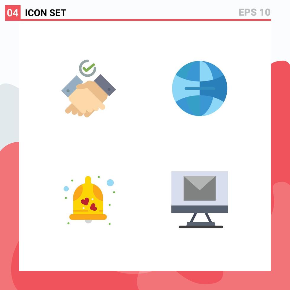 Pack of 4 creative Flat Icons of job wedding bell global bell email Editable Vector Design Elements