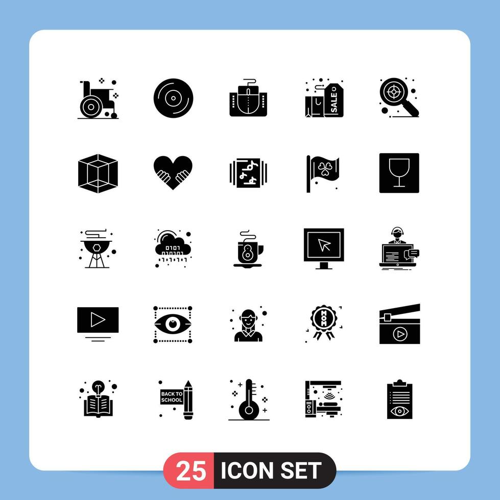 25 Universal Solid Glyphs Set for Web and Mobile Applications focus label mouse gift badge Editable Vector Design Elements