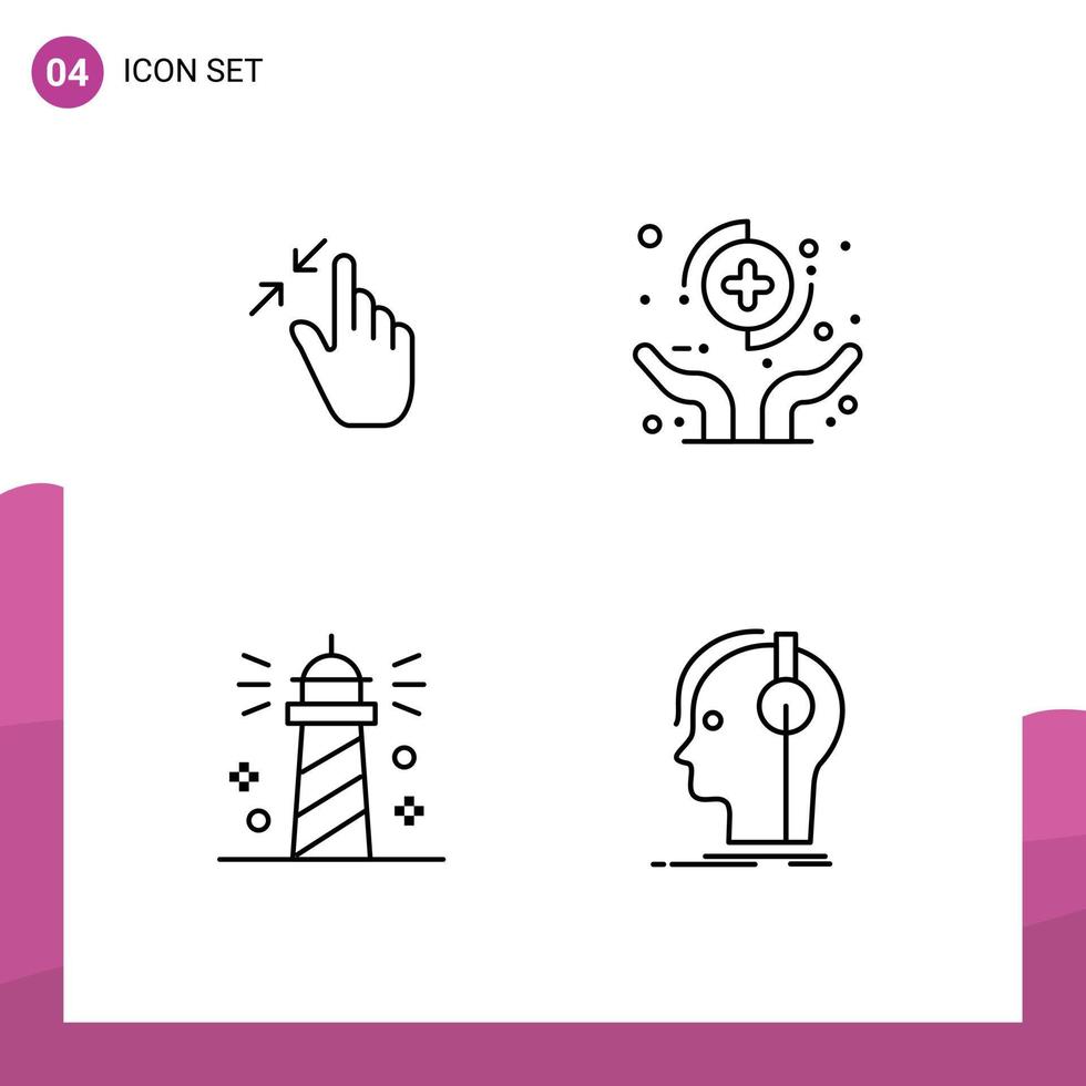 4 Thematic Vector Filledline Flat Colors and Editable Symbols of contract protect pinch health lighthouse Editable Vector Design Elements