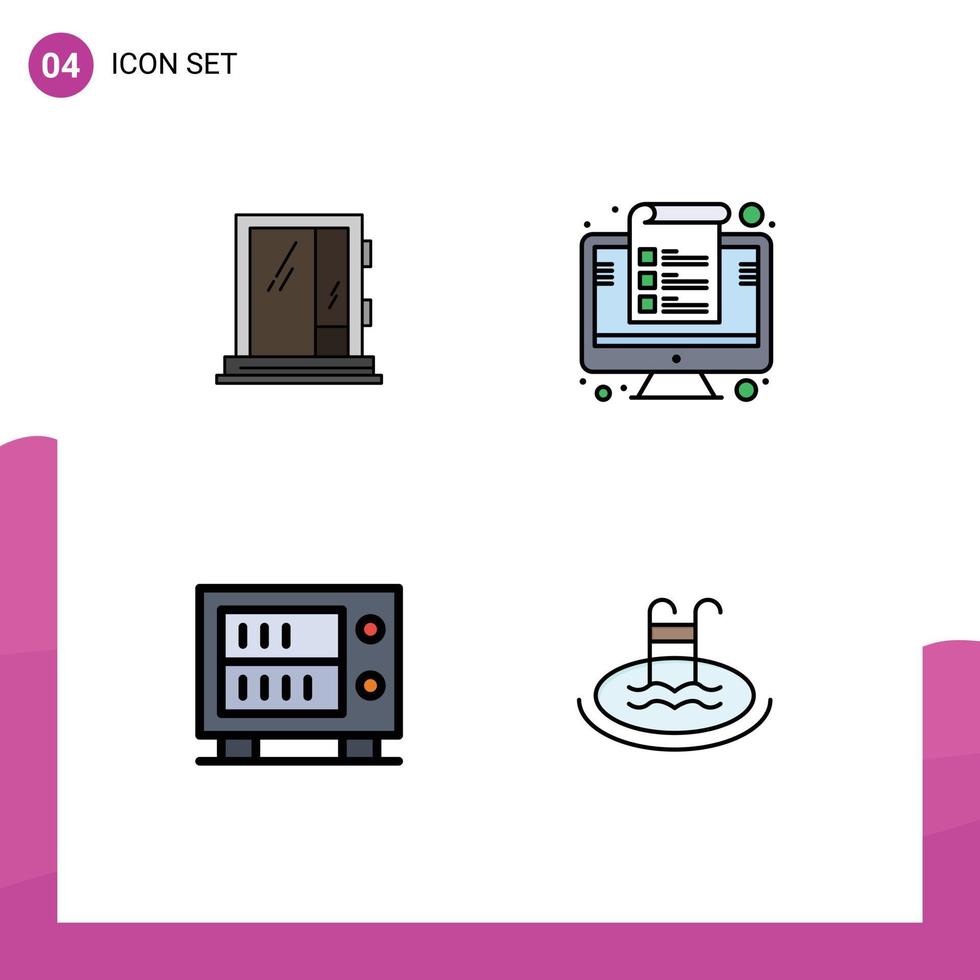 Universal Icon Symbols Group of 4 Modern Filledline Flat Colors of door percent construction device money Editable Vector Design Elements