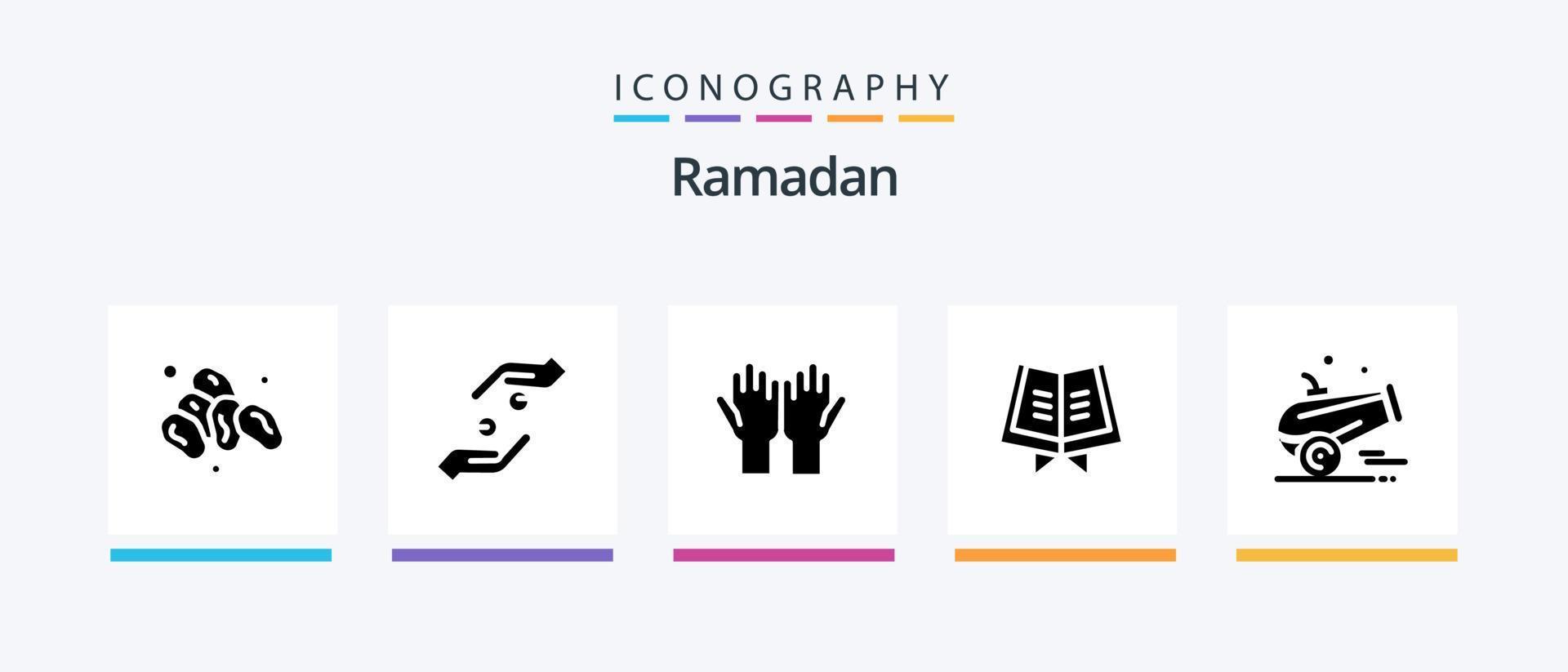 Ramadan Glyph 5 Icon Pack Including book . salat. help . religion . pray. Creative Icons Design vector
