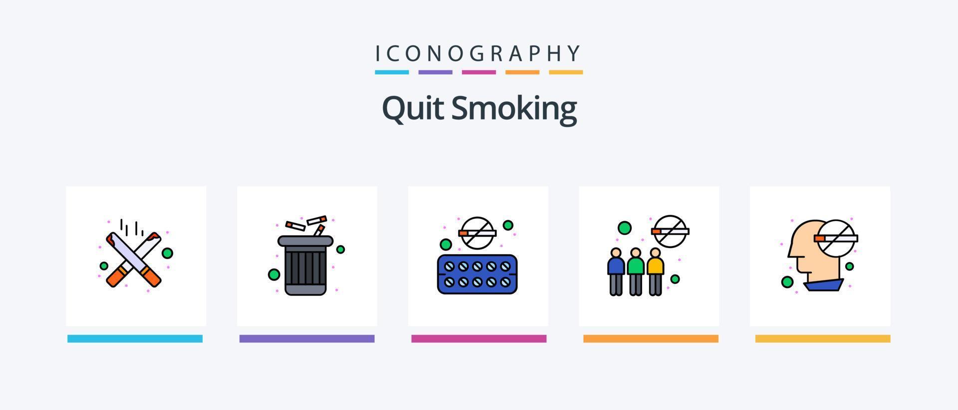 Quit Smoking Line Filled 5 Icon Pack Including block. team. vape. gathering. smoke. Creative Icons Design vector