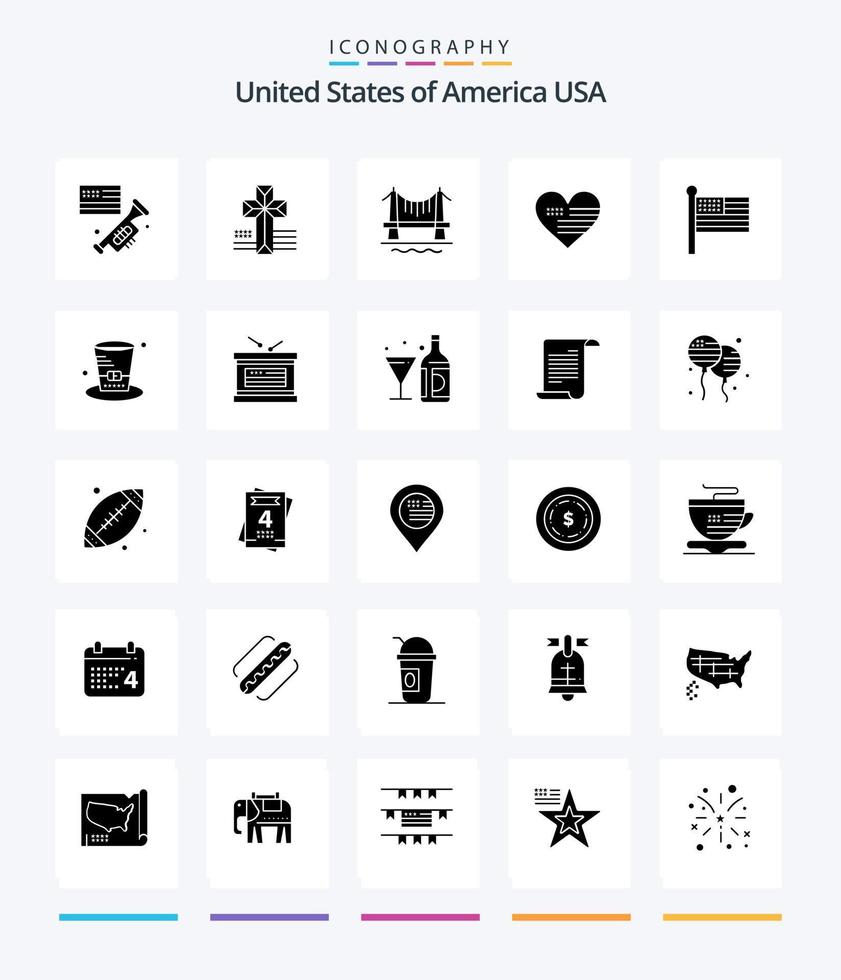 Creative Usa 25 Glyph Solid Black icon pack  Such As united. flag. building. flag. love vector