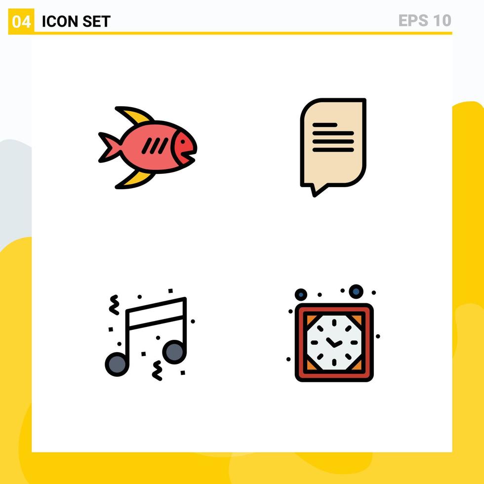 Pictogram Set of 4 Simple Filledline Flat Colors of beach music sea messages party Editable Vector Design Elements