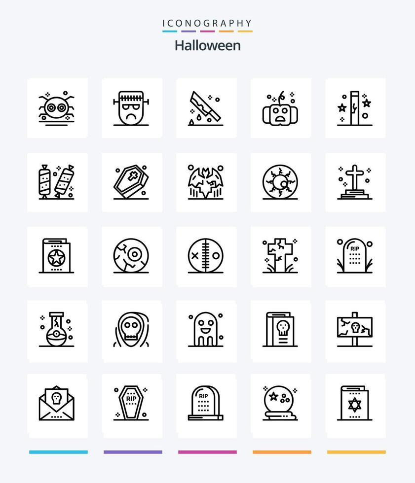 Creative Halloween 25 OutLine icon pack  Such As halloween. all. frankenstein. murder. horror vector