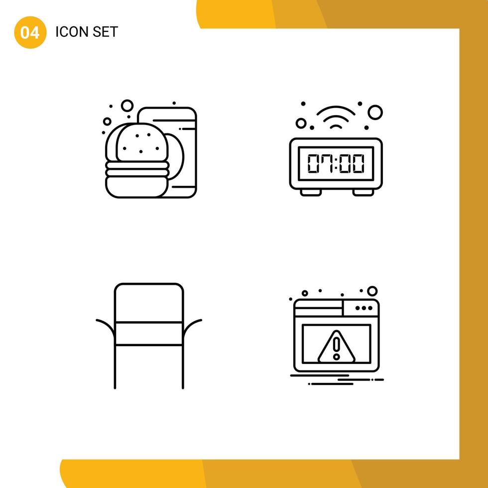Set of 4 Vector Filledline Flat Colors on Grid for burger furniture food table home appliances Editable Vector Design Elements