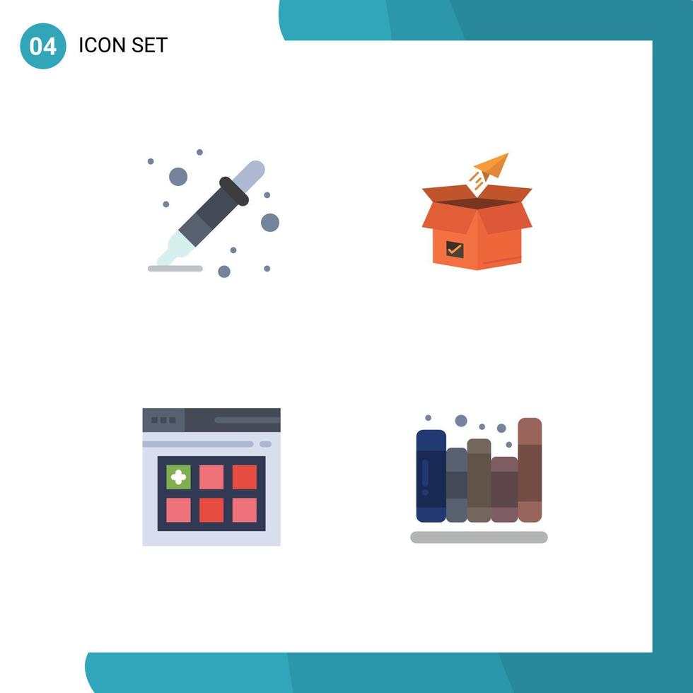 Set of 4 Vector Flat Icons on Grid for color picker shipping liquidator package web Editable Vector Design Elements