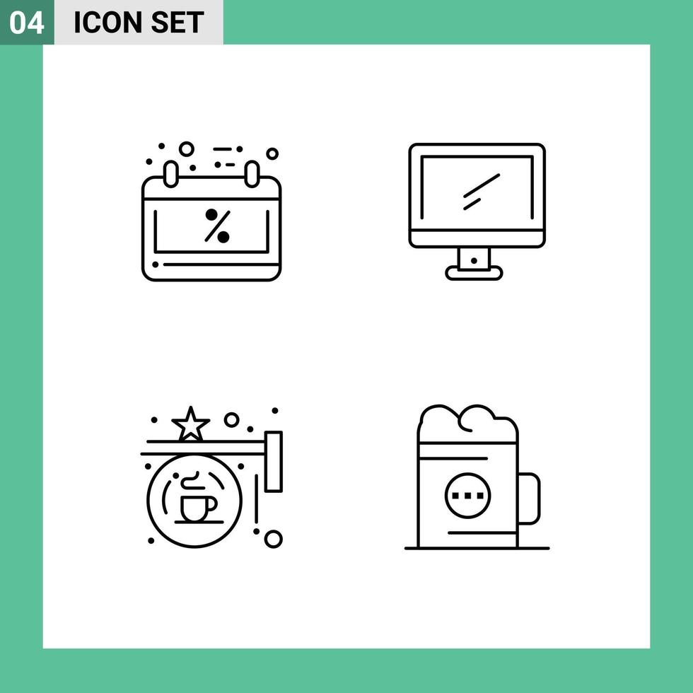 valores vector icono paquete de 4 4 línea señales y símbolos para negro tablero calendario rebaja dispositivo colgando editable vector diseño elementos