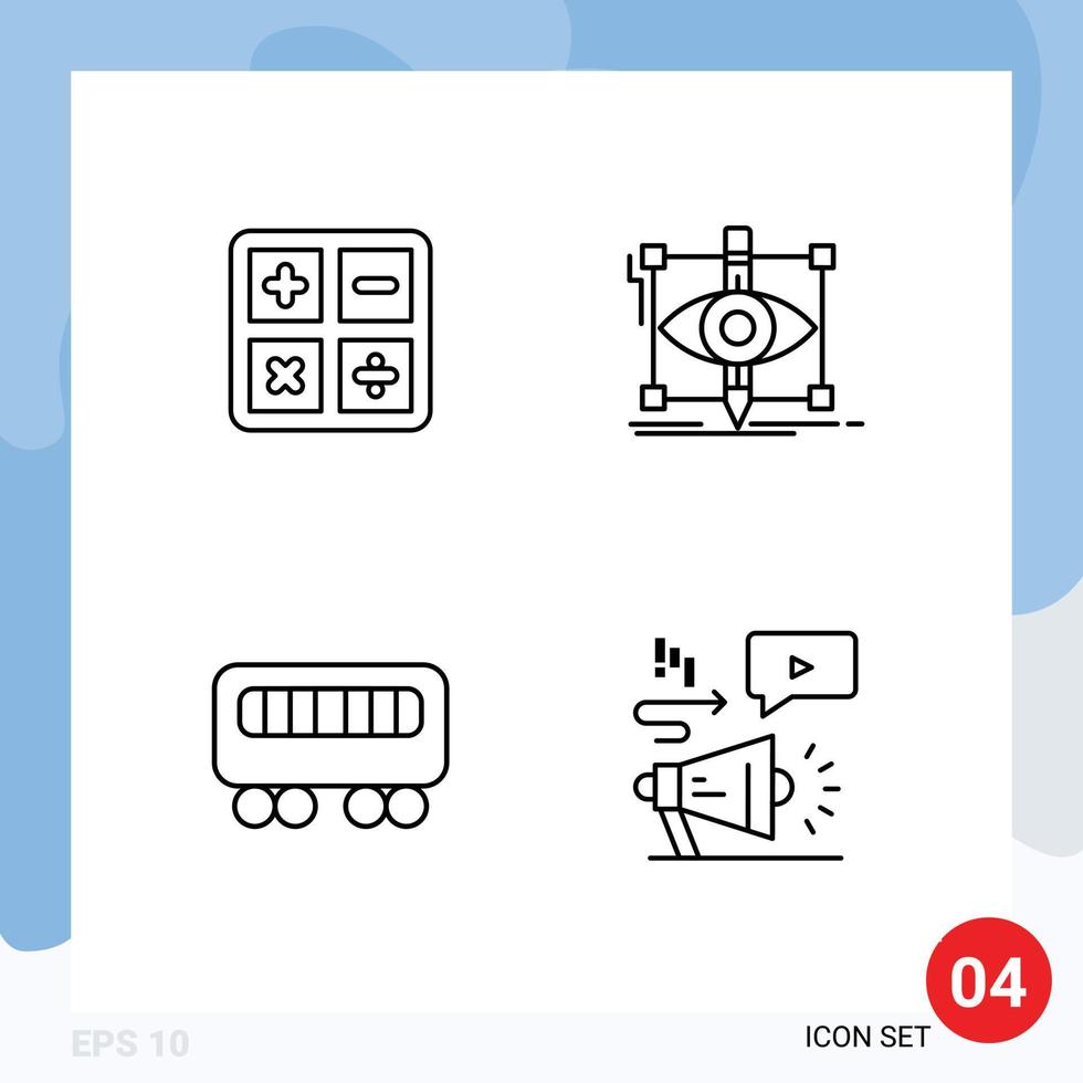 4 Universal Filledline Flat Colors Set for Web and Mobile Applications back to school passenger formula sketch train Editable Vector Design Elements