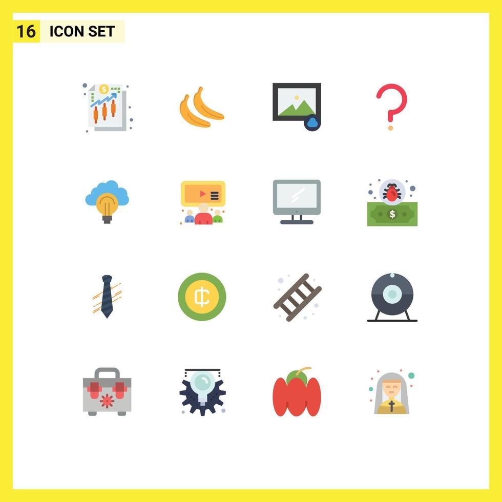 Set of 16 Vector Flat Colors on Grid for focus light image idea question mark Editable Pack of Creative Vector Design Elements