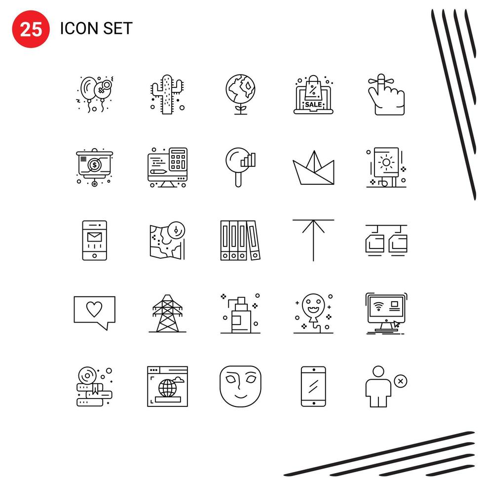 Set of 25 Vector Lines on Grid for mind finger eco sale laptop Editable Vector Design Elements