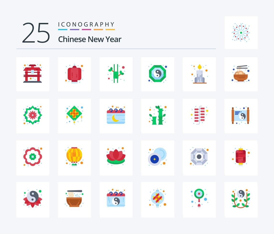 Chinese New Year 25 Flat Color icon pack including chinese. candle. bamboo. ying. shui vector