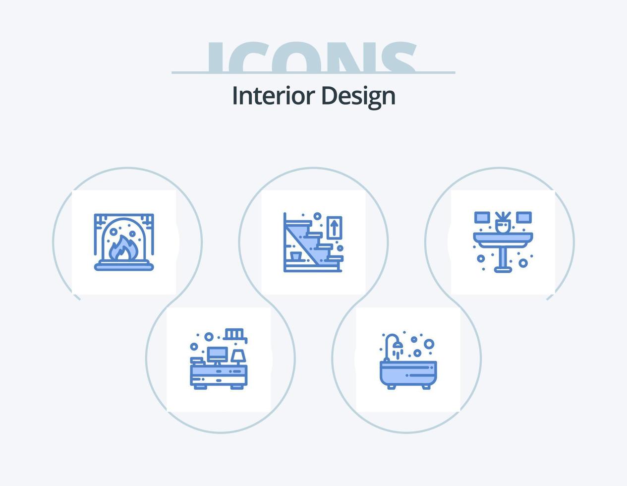 Interior Design Blue Icon Pack 5 Icon Design. household. desk. chimney. home stairs. stairs vector