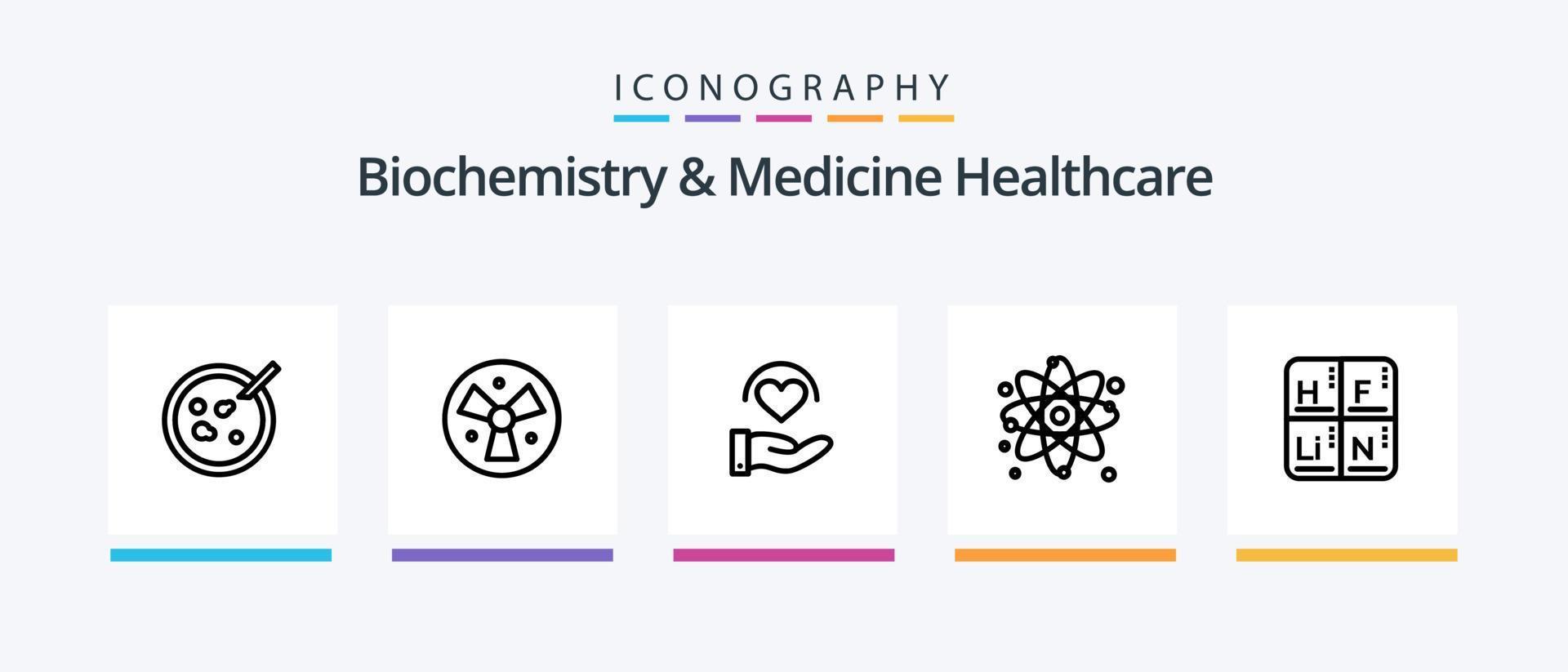 Biochemistry And Medicine Healthcare Line 5 Icon Pack Including science . hospital. hazard. medical. mobile. Creative Icons Design vector