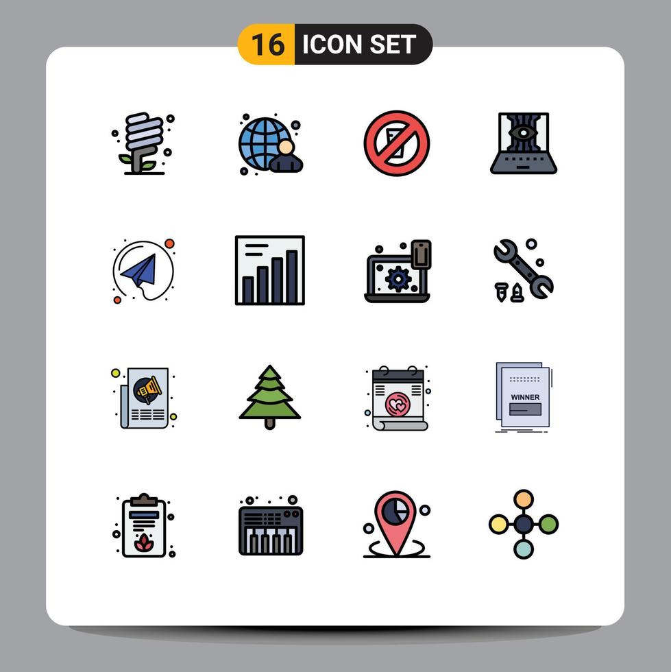 16 Universal Flat Color Filled Lines Set for Web and Mobile Applications technology engineering internet computer sciences ramadan Editable Creative Vector Design Elements