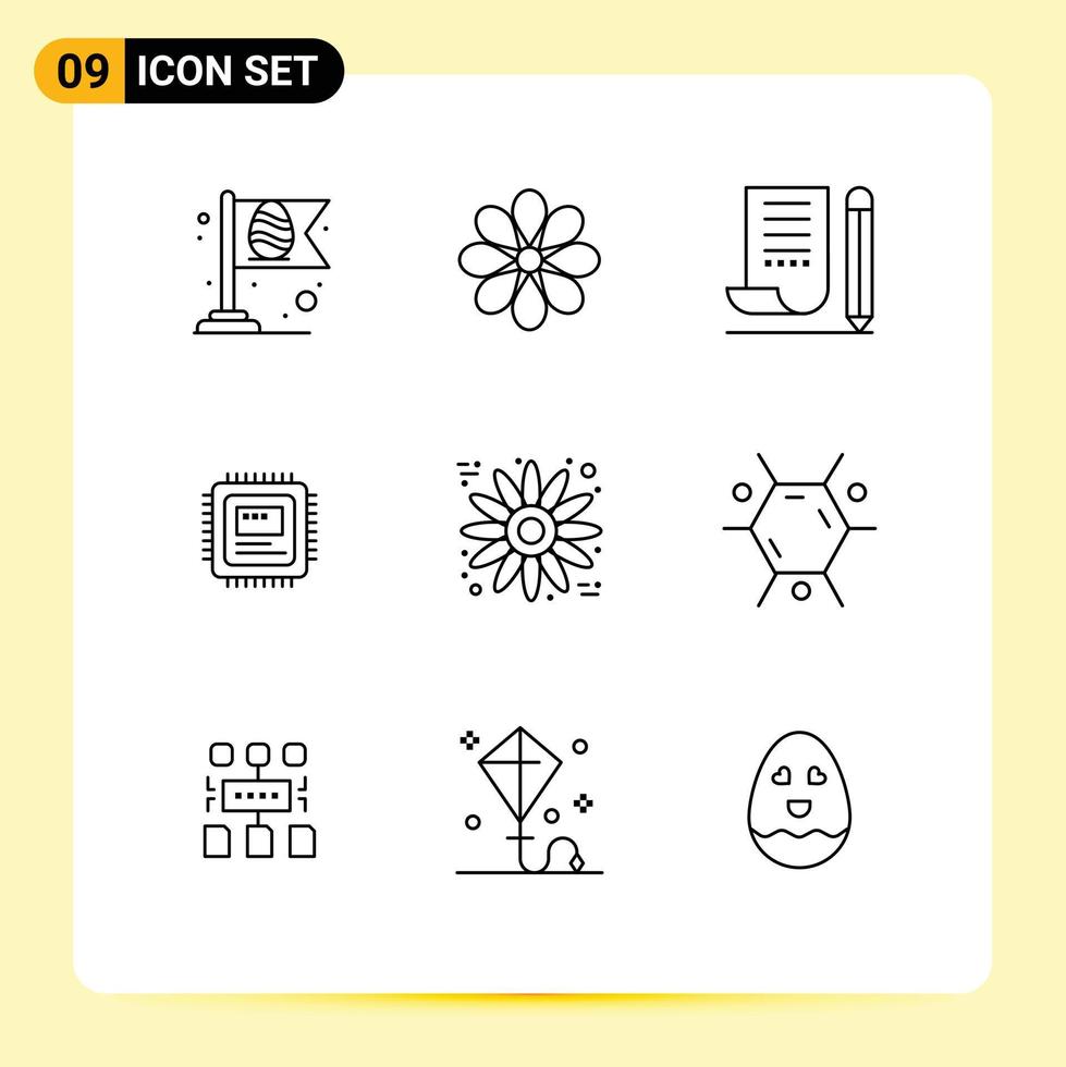 Set of 9 Commercial Outlines pack for hardware storage plant cpu notepad Editable Vector Design Elements