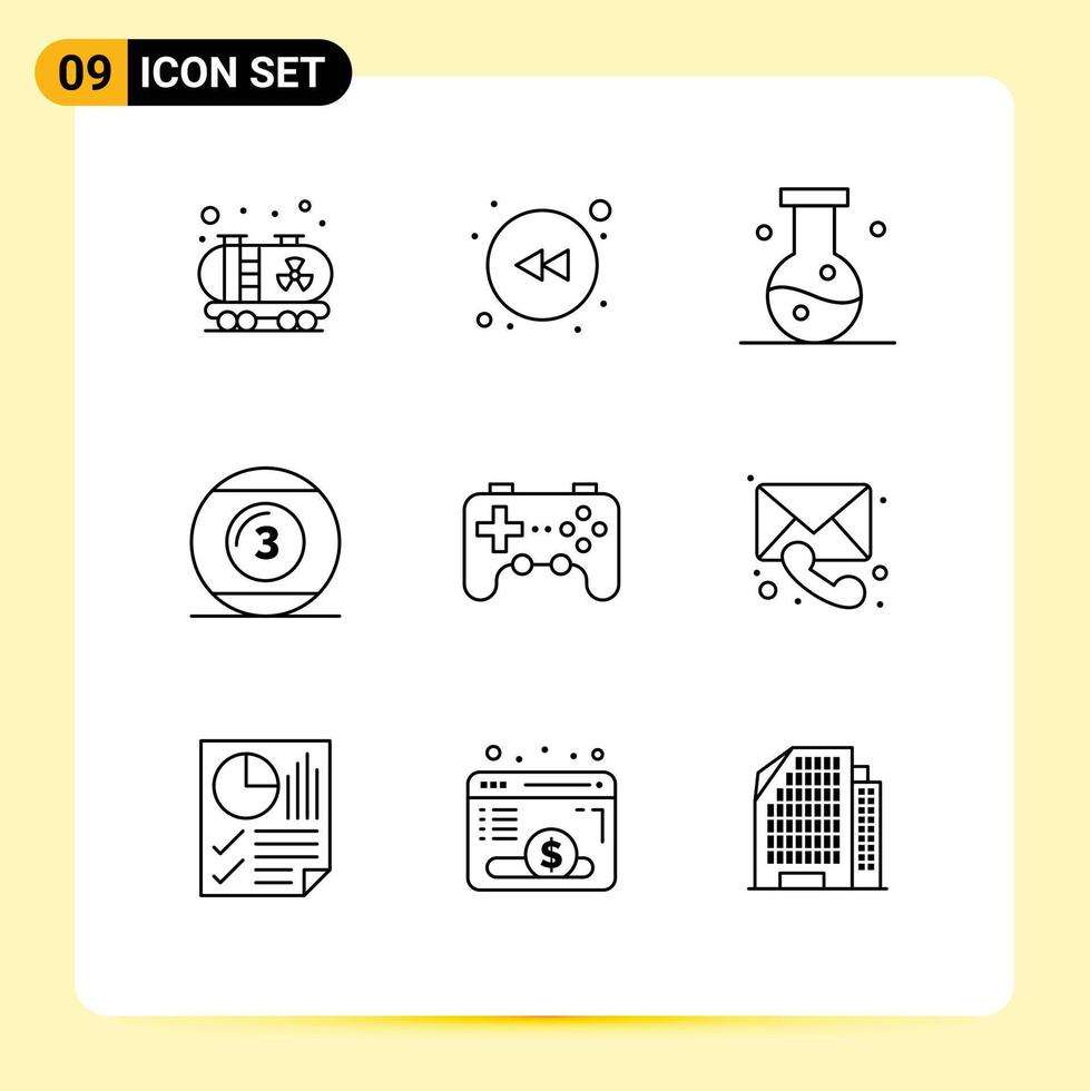 Stock Vector Icon Pack of 9 Line Signs and Symbols for device snooker compound play football Editable Vector Design Elements