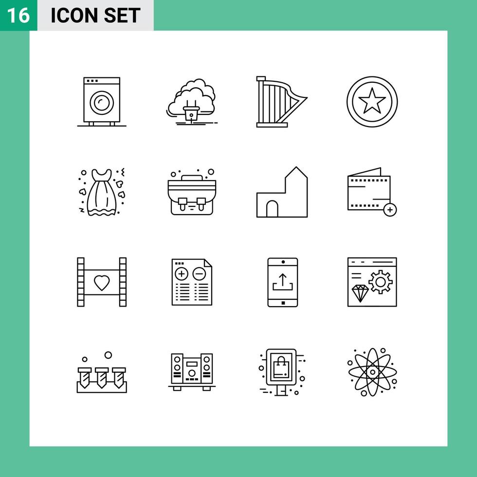 16 Universal Outlines Set for Web and Mobile Applications cloth favorite network sound instrument Editable Vector Design Elements