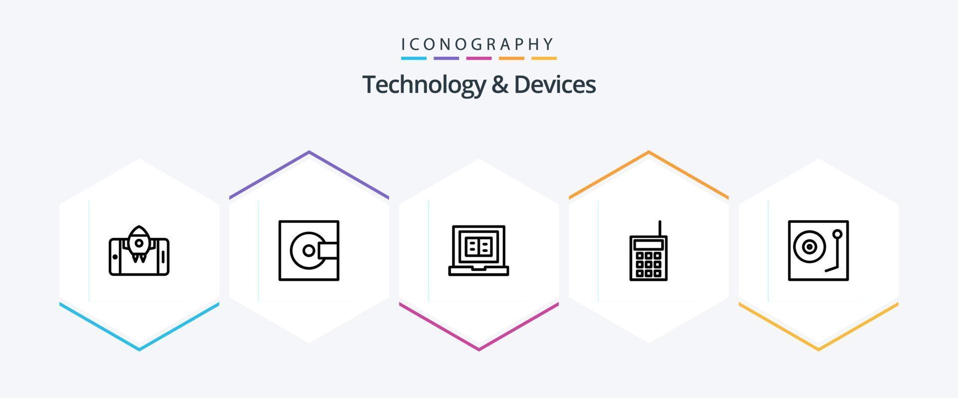 dispositivos 25 línea icono paquete incluso walkie radio. tecnología. hardware. en línea vector