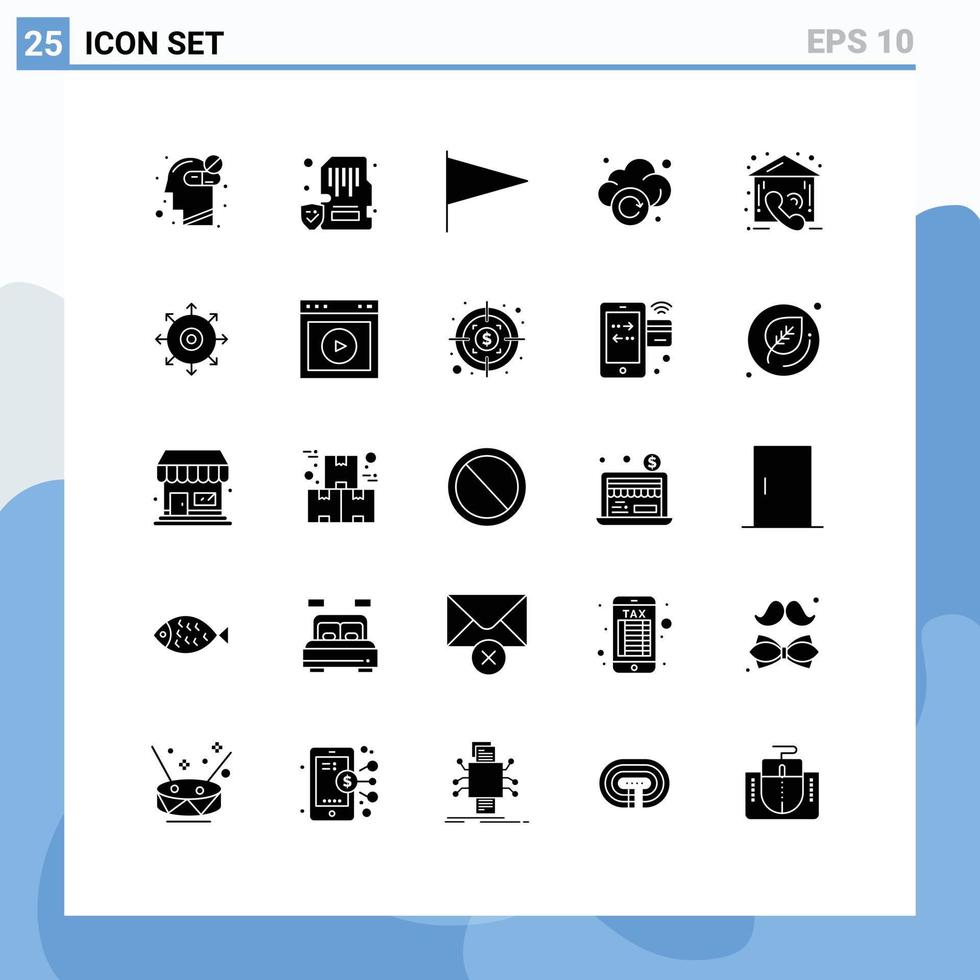Editable Vector Line Pack of 25 Simple Solid Glyphs of contact technology mobile storage cloud Editable Vector Design Elements