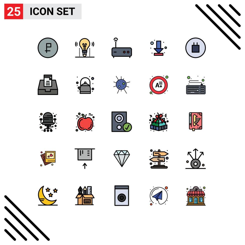 25 Universal Filled line Flat Colors Set for Web and Mobile Applications ancient down solution arrow router Editable Vector Design Elements