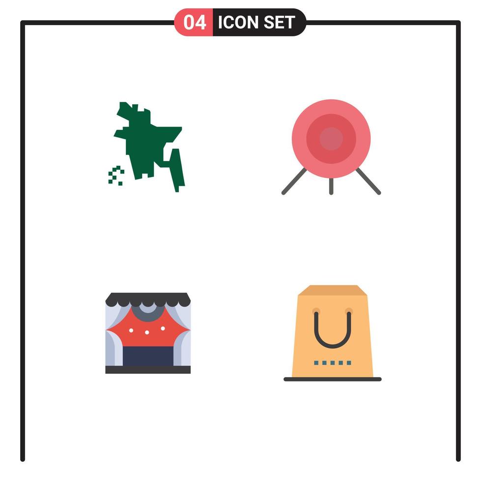 Editable Vector Line Pack of 4 Simple Flat Icons of bangladesh theater archery entertainment commerce Editable Vector Design Elements