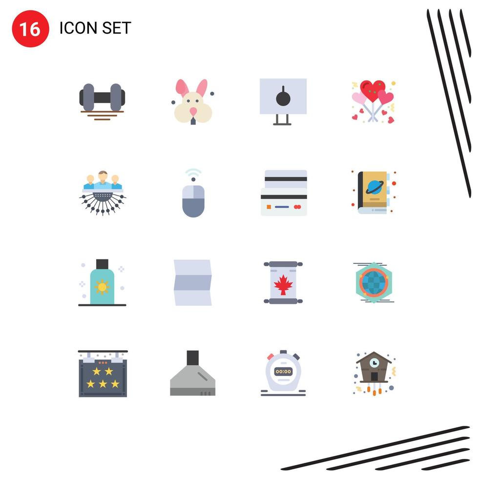 Set of 16 Modern UI Icons Symbols Signs for group romance locked love balloons Editable Pack of Creative Vector Design Elements