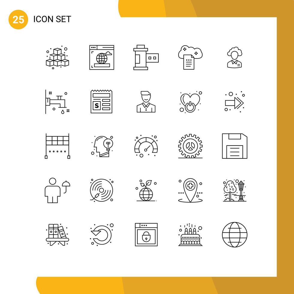Stock Vector Icon Pack of 25 Line Signs and Symbols for outsource online docs camera file storage cloud reporting Editable Vector Design Elements